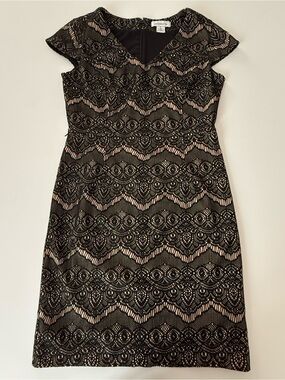 Liz Claiborne Black Lace Midi Dress with Nude Underlay